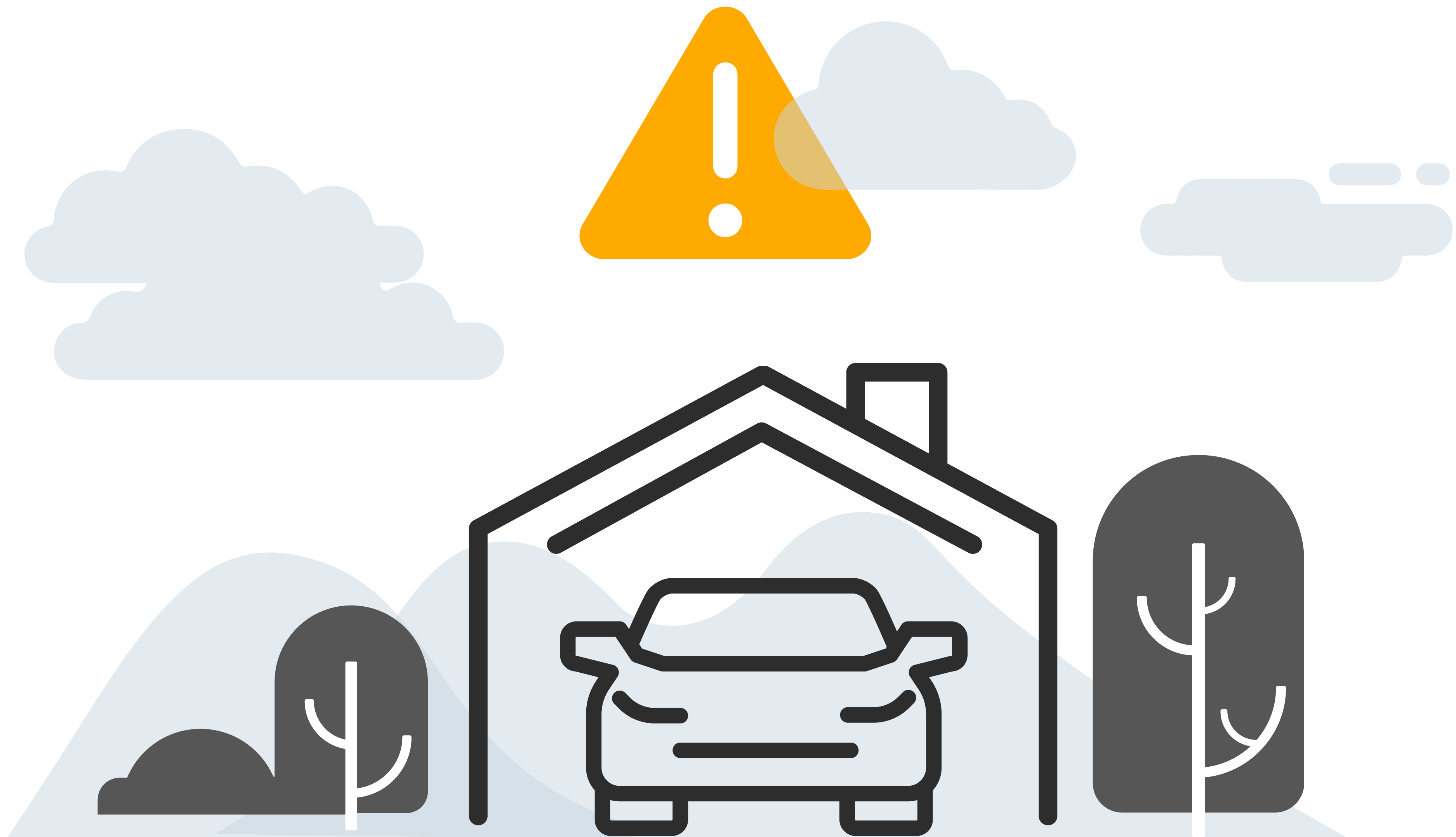 graphic of house and car with an x